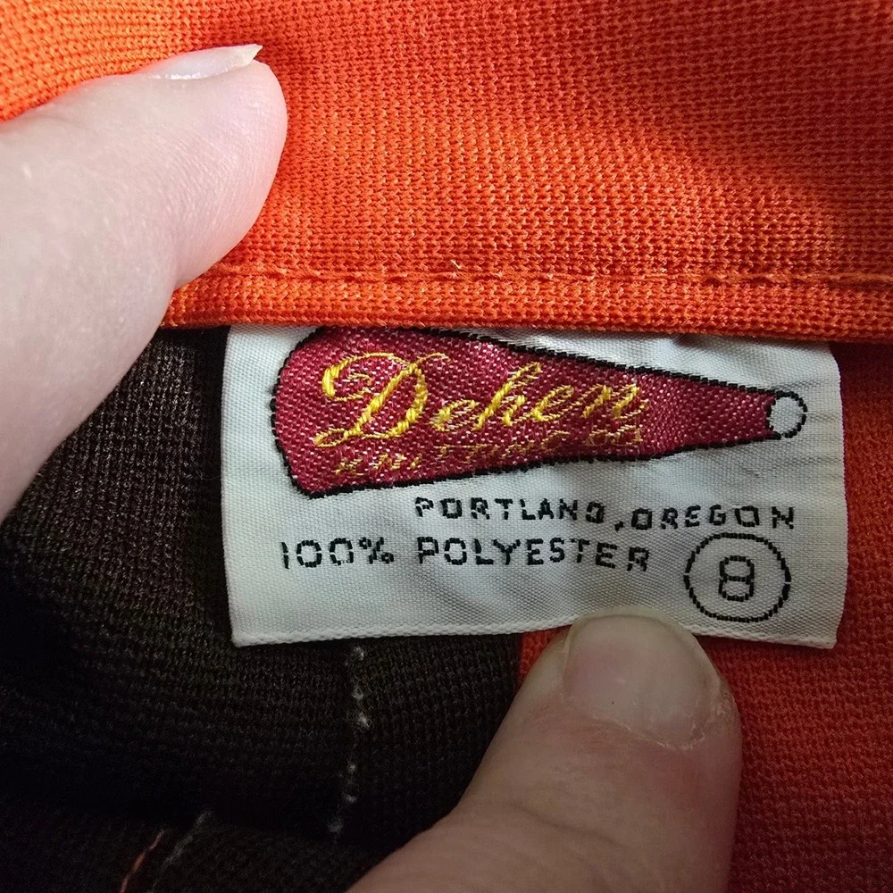 70s Vintage Dehen Knit‎ Cheerleading Outfit Orange & Brown Two Piece Set Small